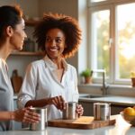 Diverse older adults using ergonomic and electric easy-open can openers in a warm kitchen, close-ups of soft-grip handles and a smooth-edge lid being lifted safely